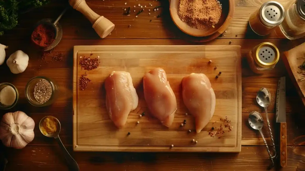 A deliciously plated American-style comfort food meal featuring creamy chicken, mashed potatoes, and green beans, set on a rustic dining table.