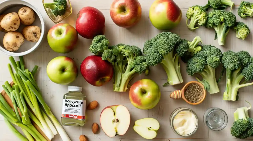 Assorted green juice ingredients including kale, spinach, cucumber, celery, green apple, lemon, and kiwi arranged on a wooden board."
