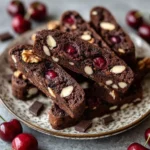 Biscotti de chocolate y cereza recién horneado, delicioso y crujiente.
